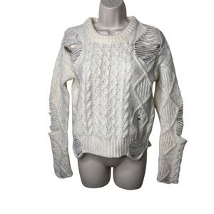 NSF Jolene Destroyed Cable knit Sweater in White sz S